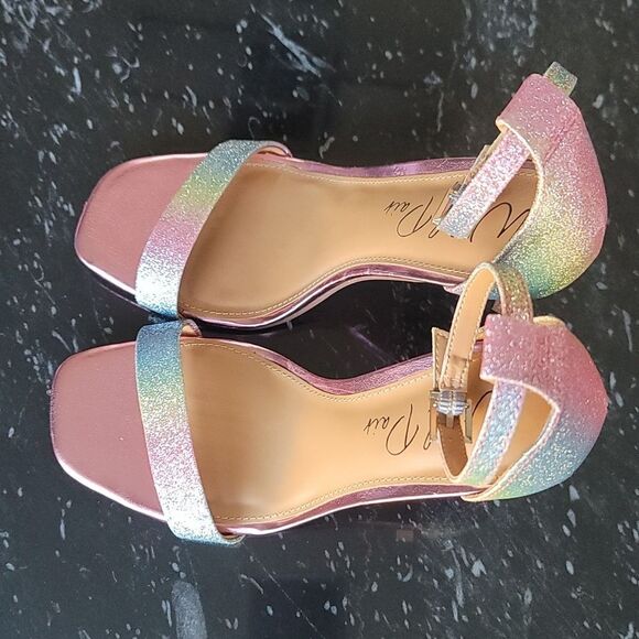 WILD PAIR BETHIE2 RAINBOW GLITTER BREATHABLE BESTIE SQUARE TOE SANDAL - Picture 5 of 16